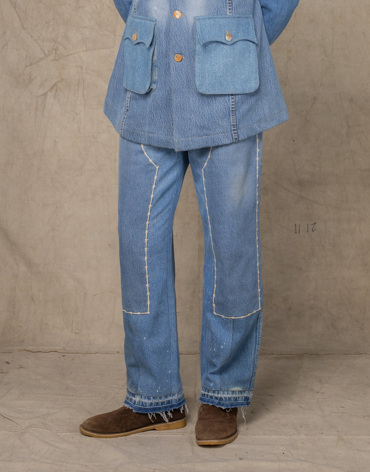 DOUBLE KNEE PANTS w/EMB BLUE