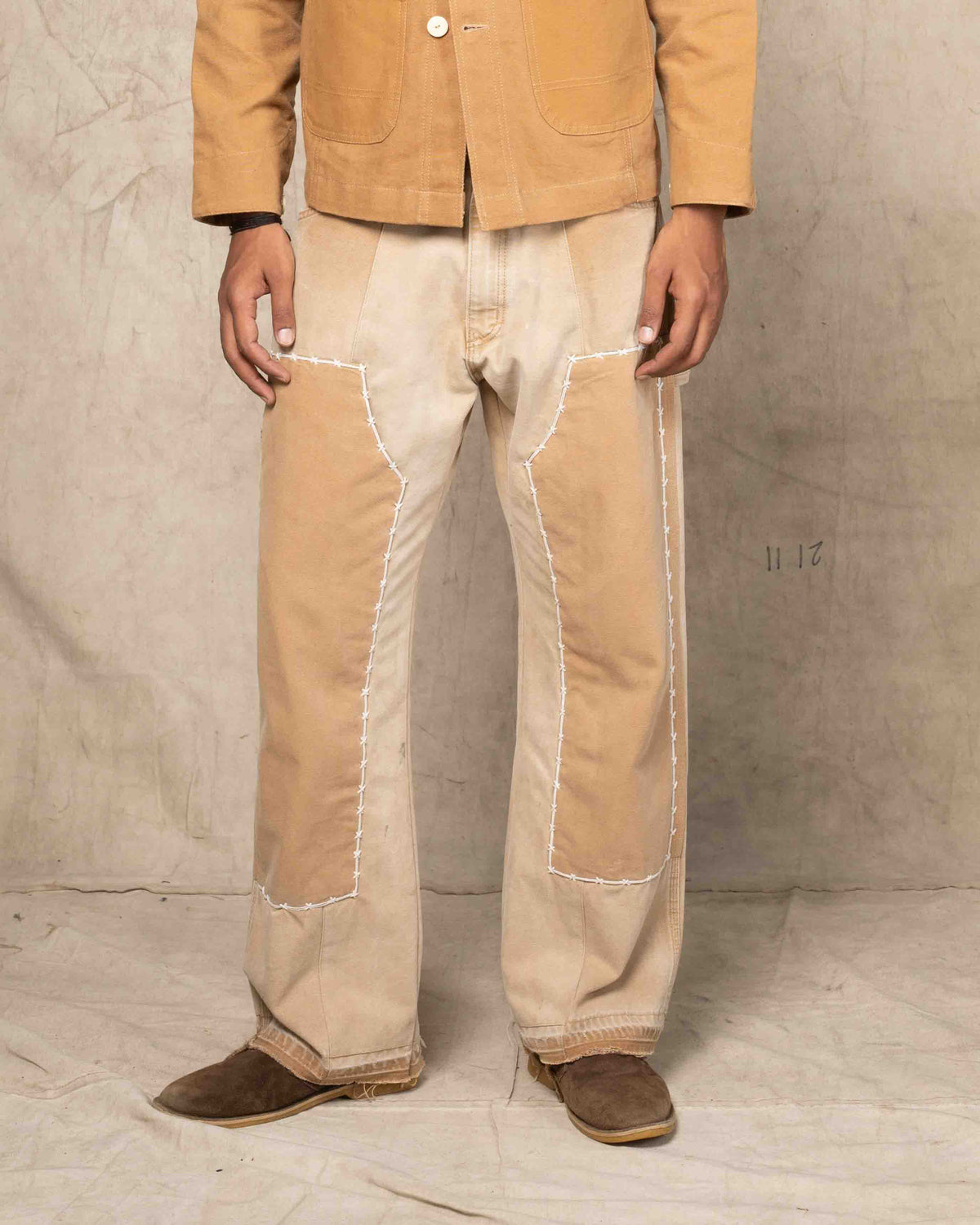 DOUBLE KNEE PANTS w/EMB BEIGE