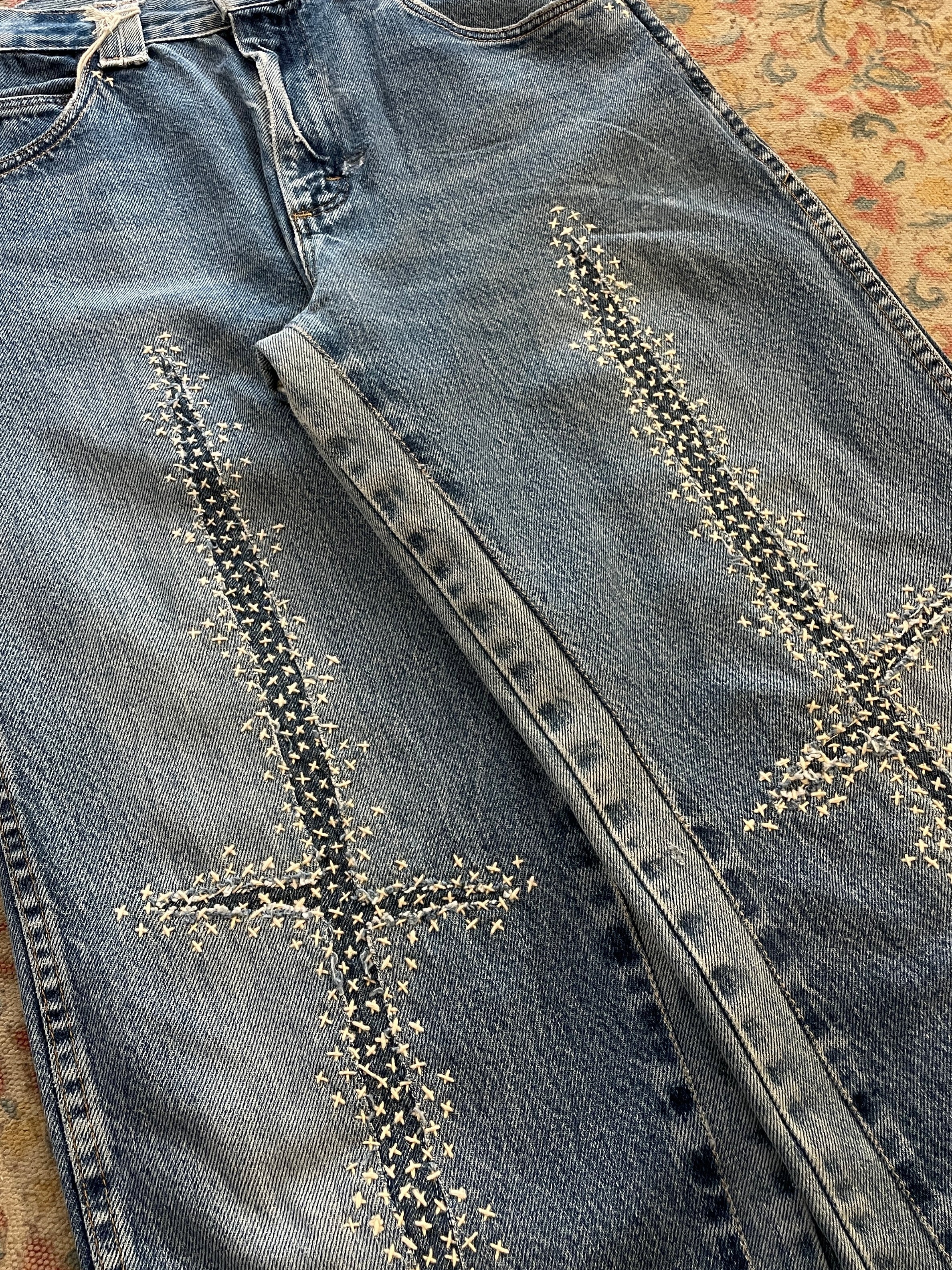 CROSS KNEE PANTS BLUE