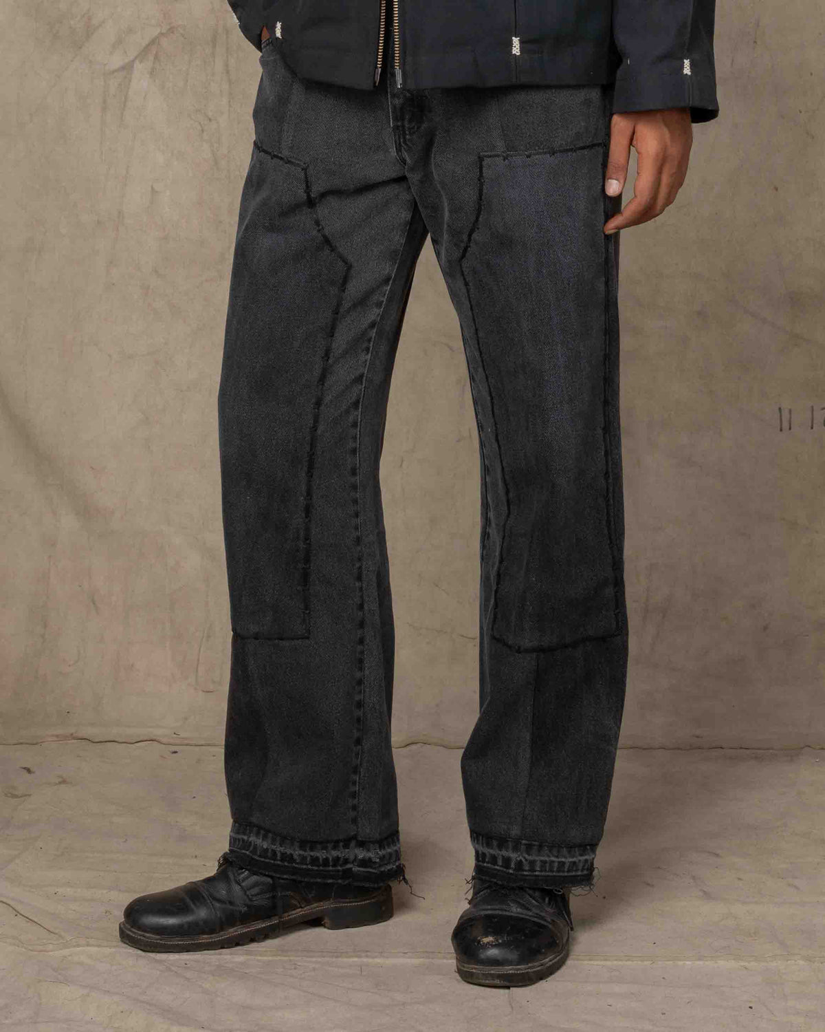 DOUBLE KNEE PANTS w/EMB BLACK
