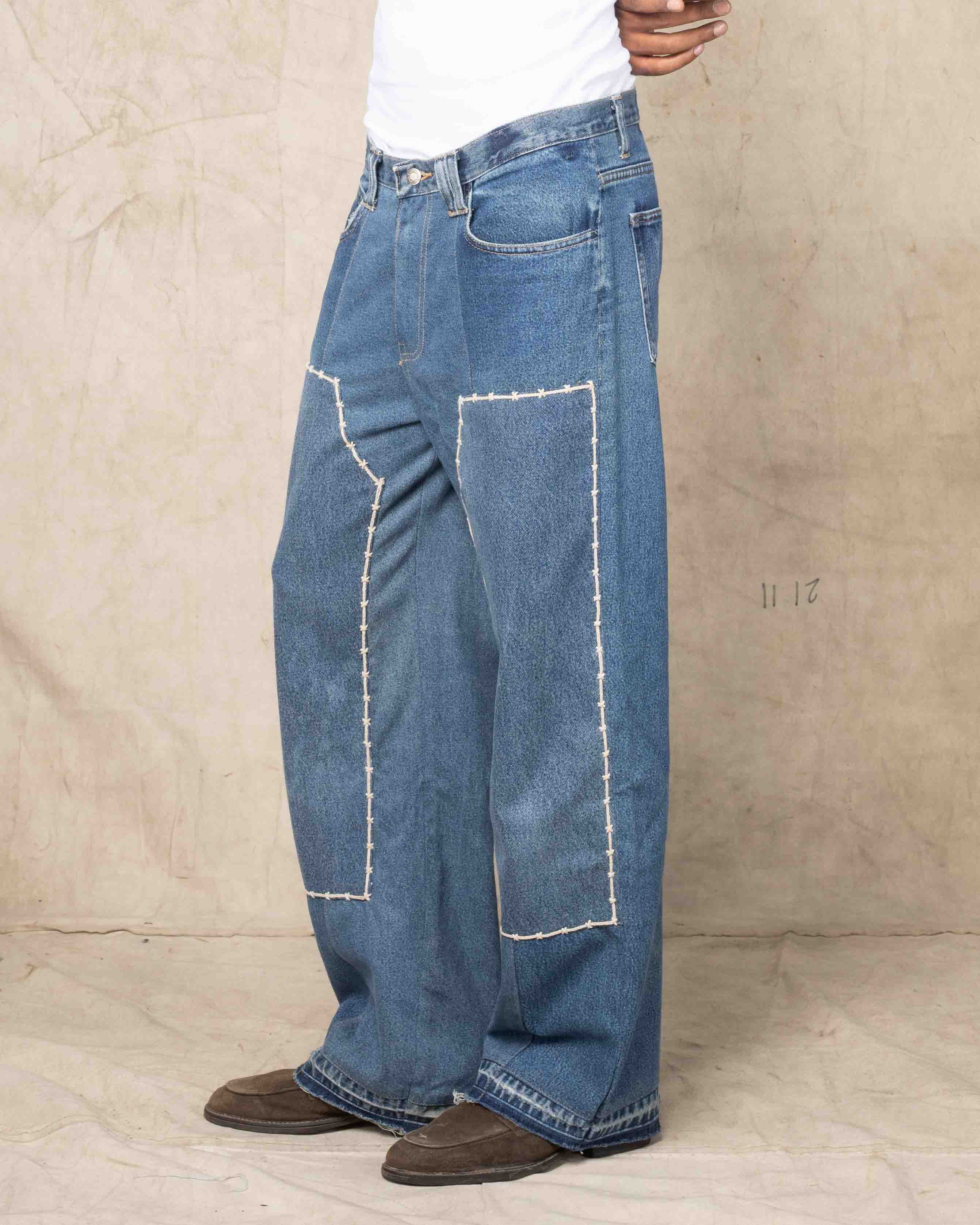 DOUBLE KNEE PANTS w/EMB BLUE