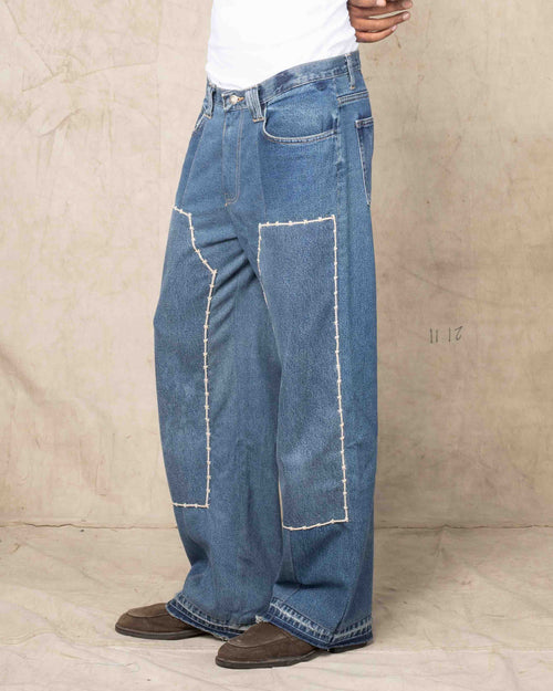 DOUBLE KNEE PANTS w/EMB BLUE