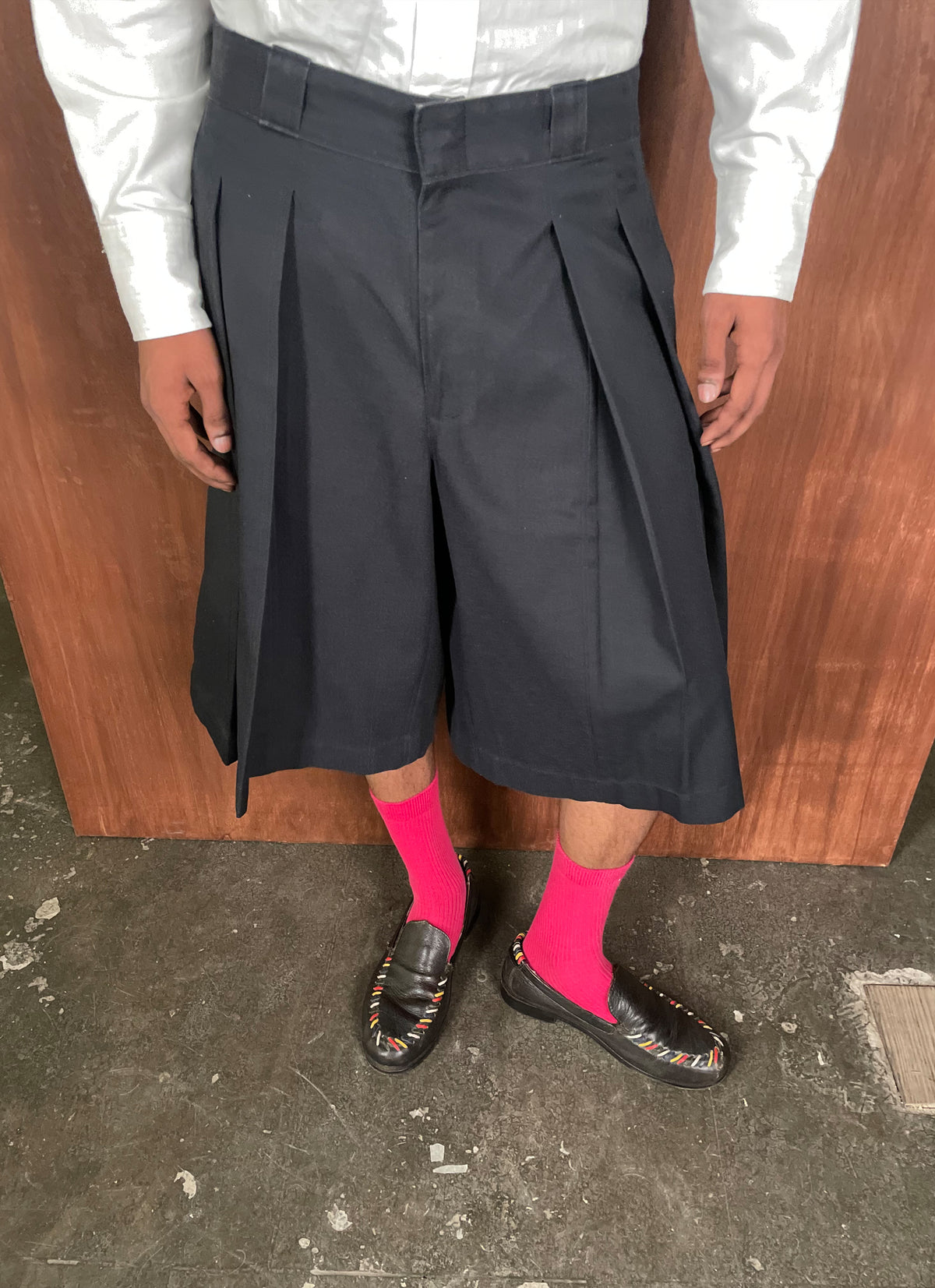 Double Pleated Black Shorts