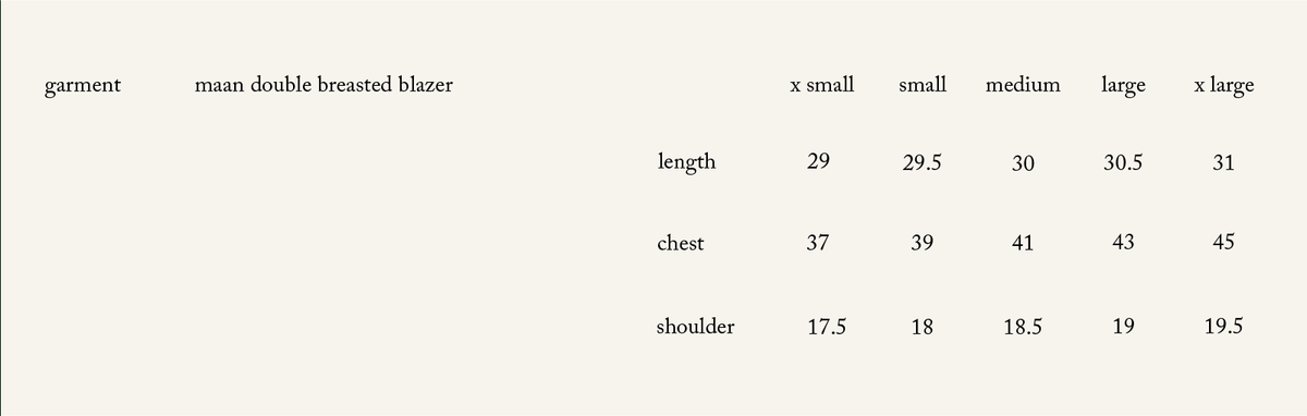 SIZE CHART