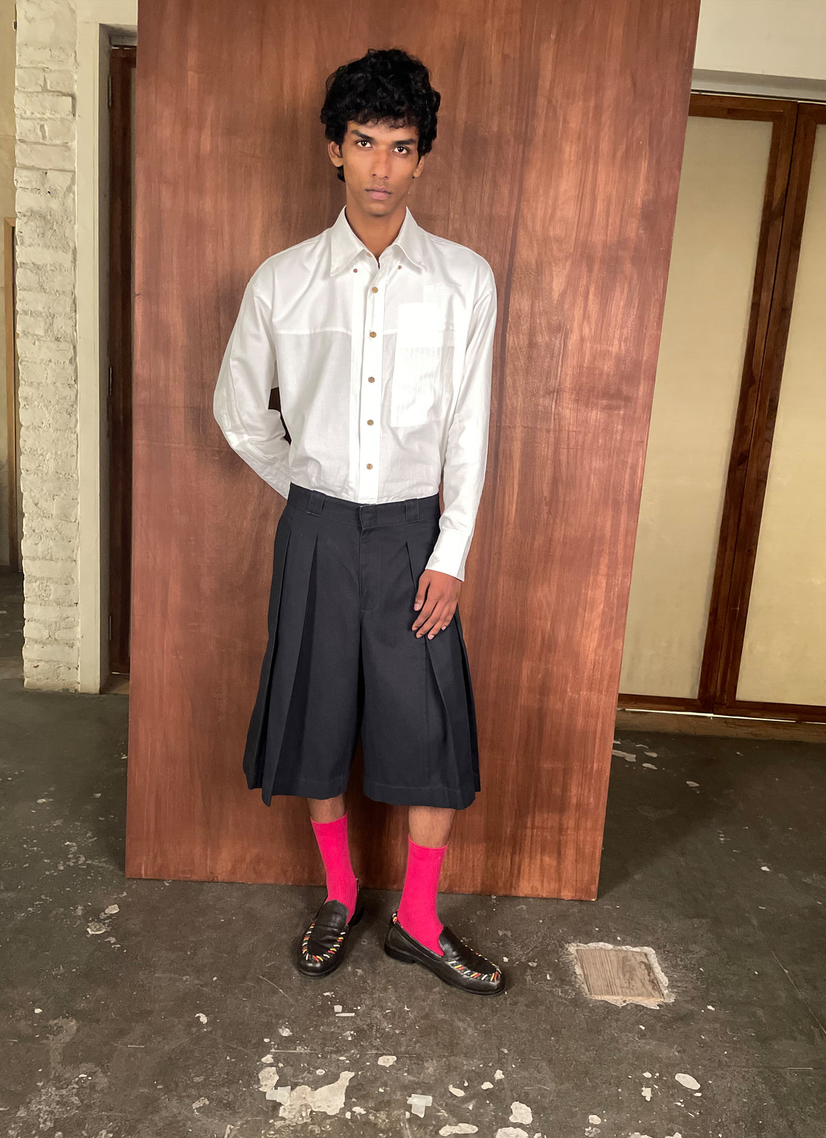 Double Pleated Black Shorts