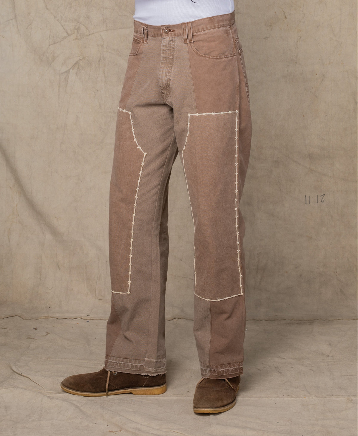 DOUBLE KNEE PANTS w/EMB BROWN