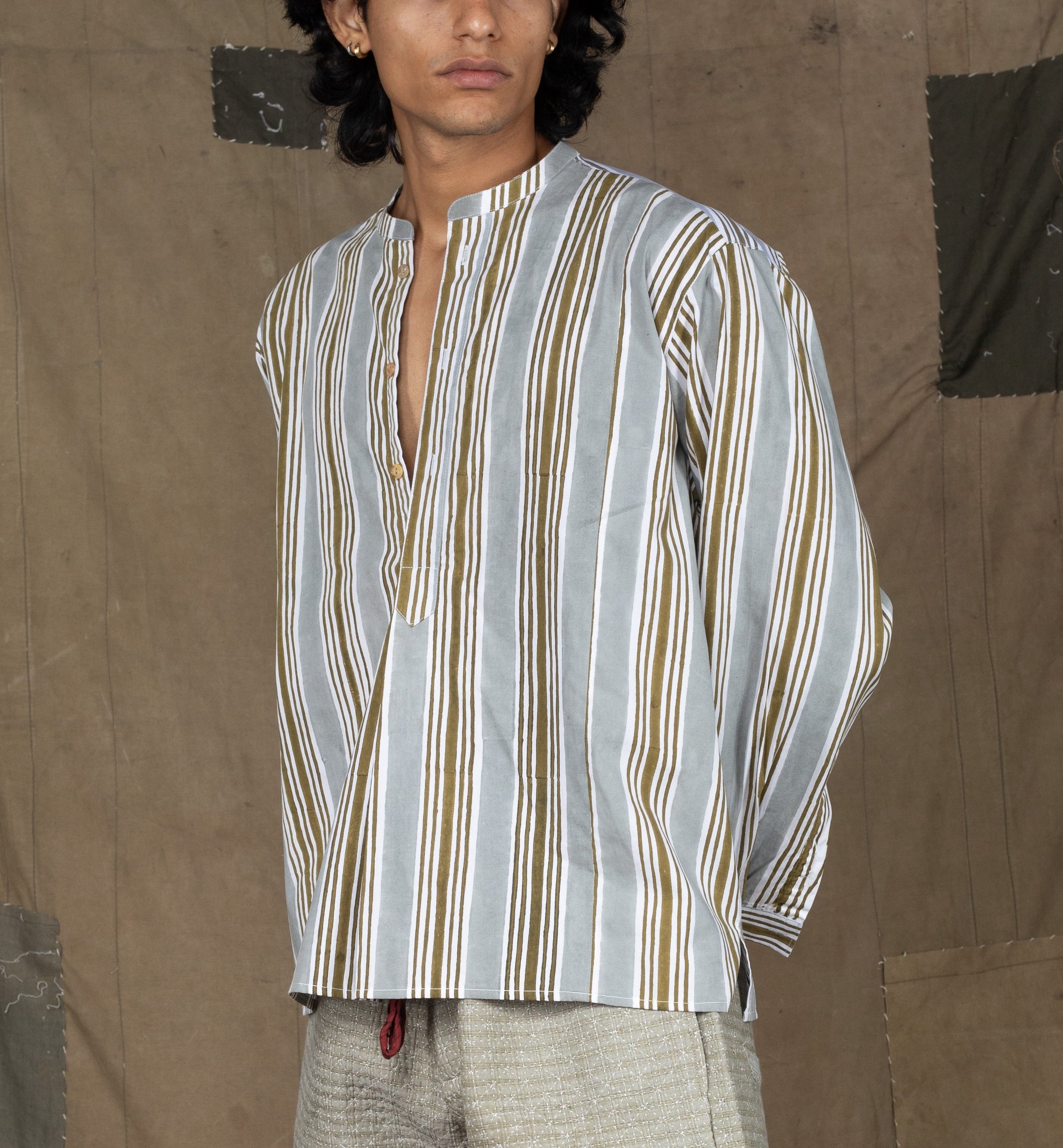 KNIFE PLEAT GREEN-GREY KURTA