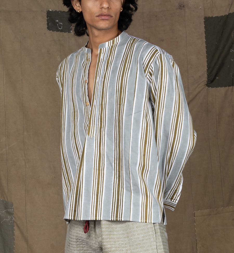 KNIFE PLEAT GREEN-GREY KURTA