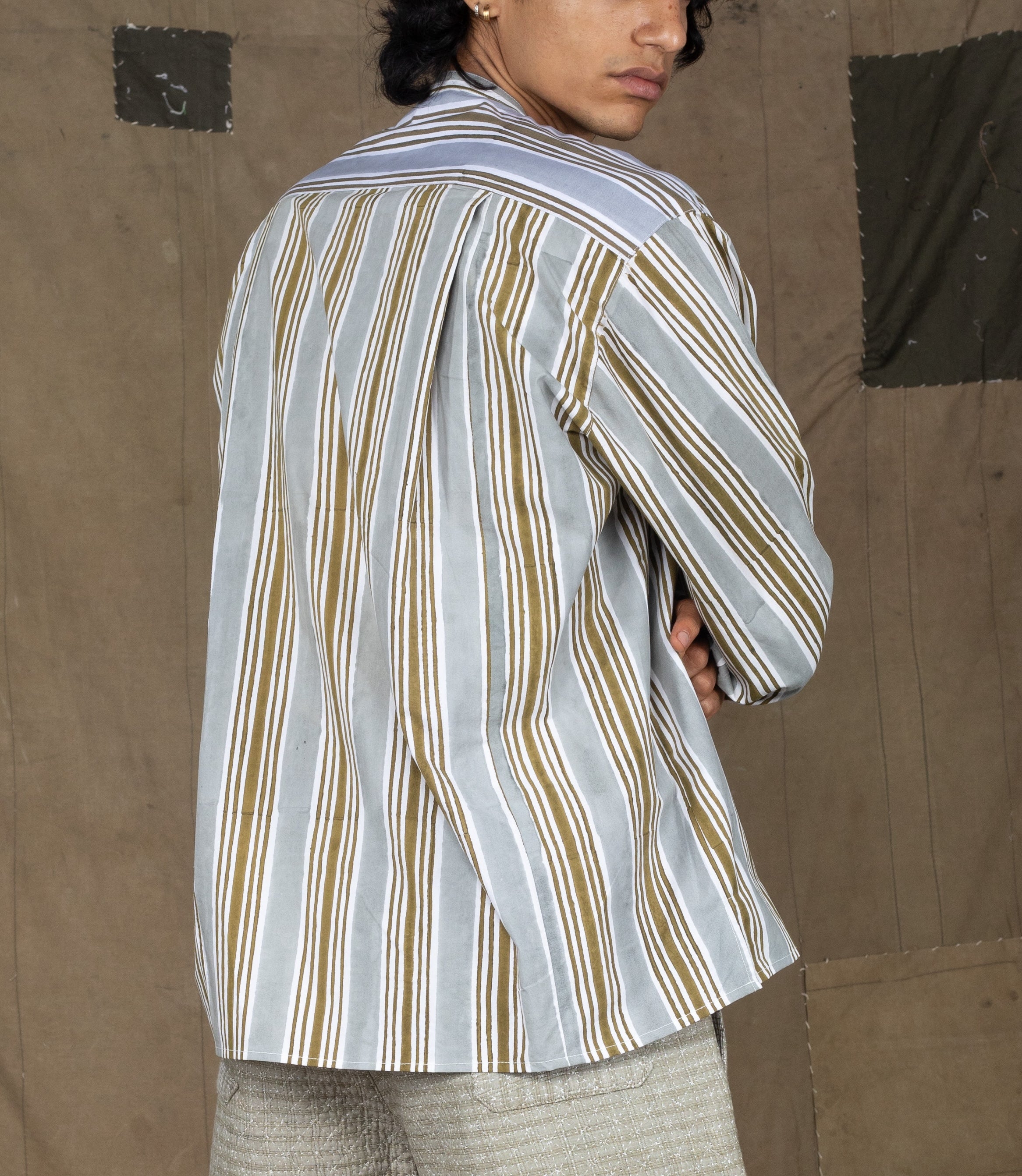 KNIFE PLEAT GREEN-GREY KURTA