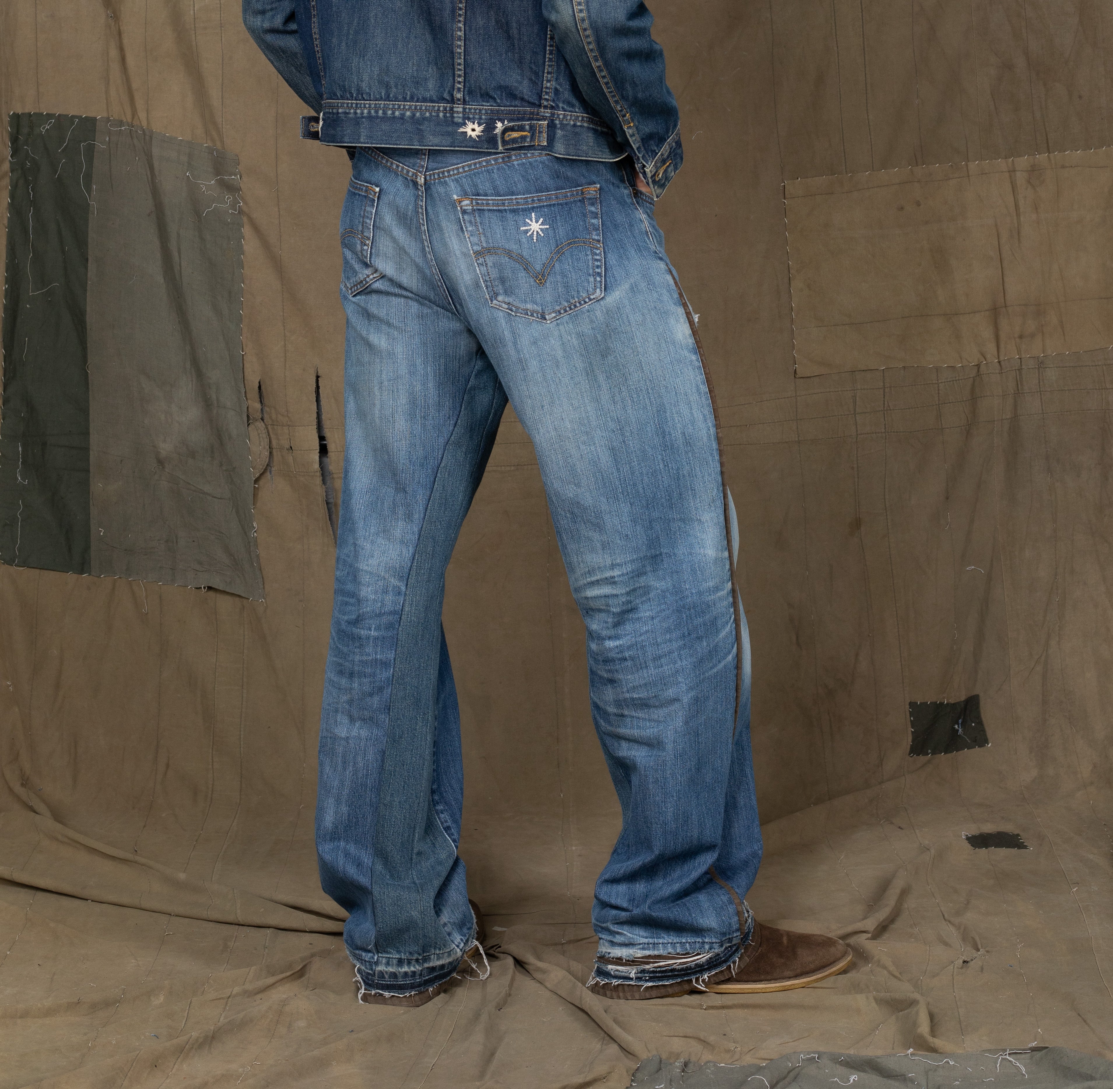 LEATHER REPAIR PANTS BLUE