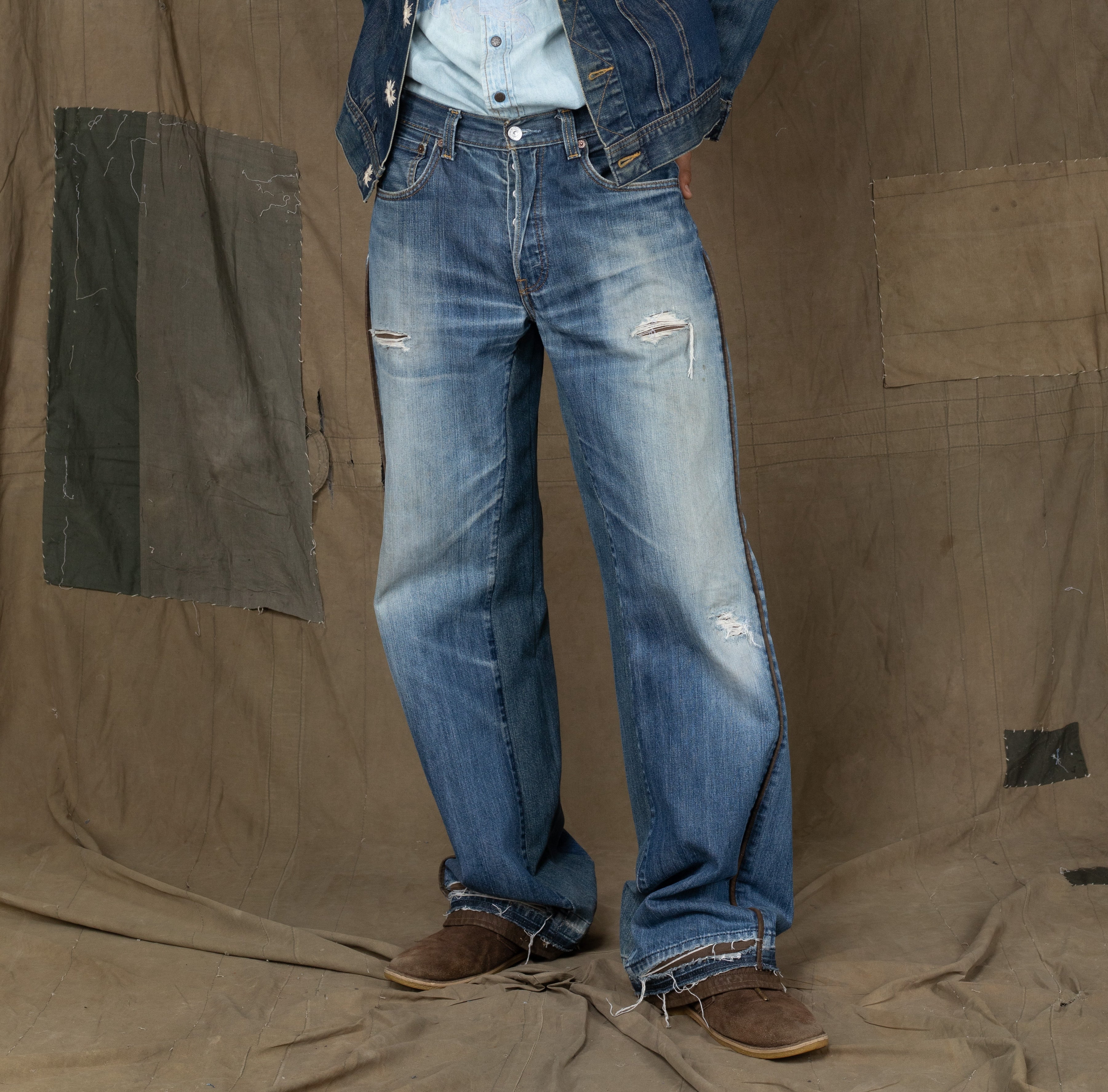 LEATHER REPAIR PANTS BLUE