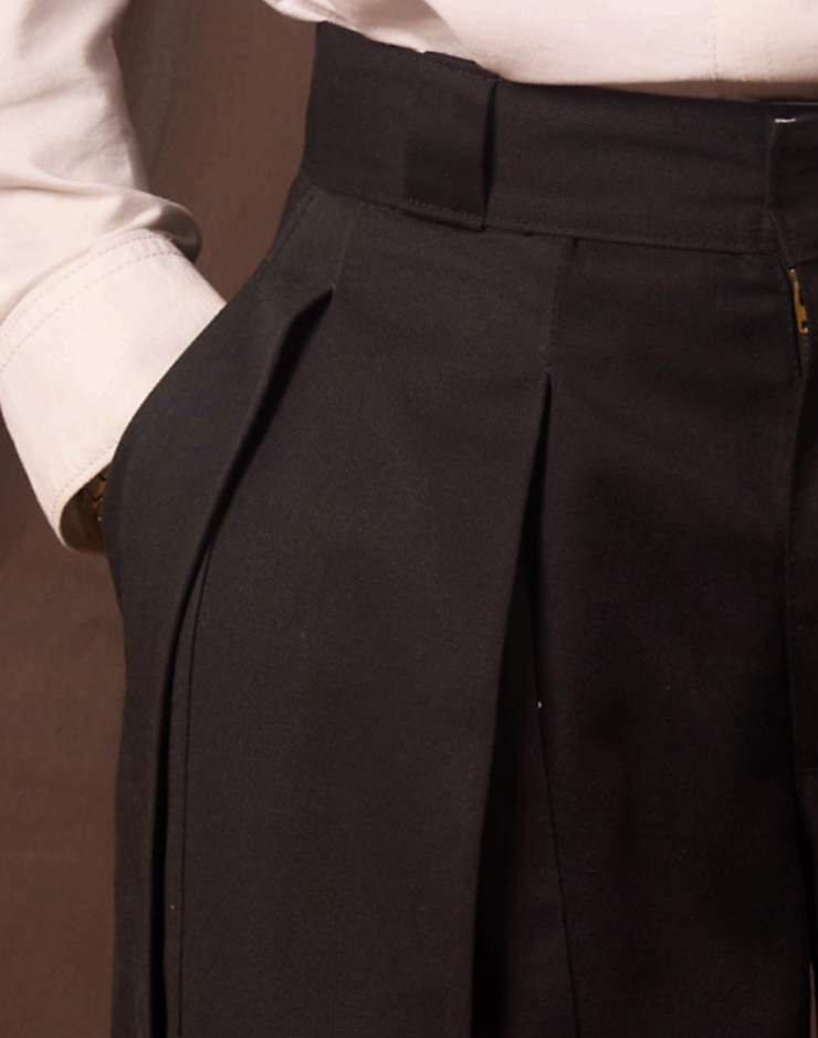 Double Pleated Pants - Black