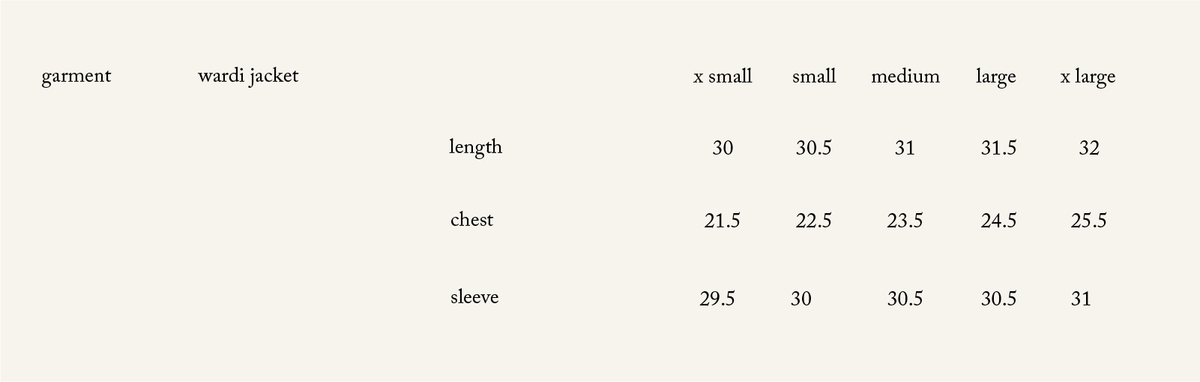 SIZE CHART