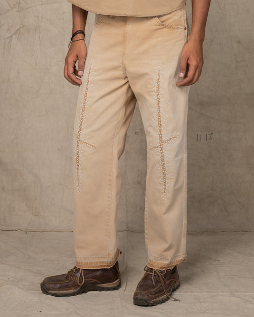 CROSS KNEE PANTS BEIGE